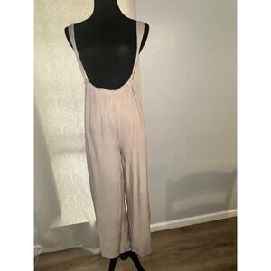 Zenana Women Taupe Wide Leg Jumpsuit Low Back Tie Detail Neutral‎ Romper- S